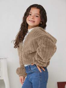 SHEIN Tween Girl 纯色双面保暖内衬连帽夹克