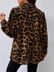 Chikora 大码女式豹纹长袖衬衫