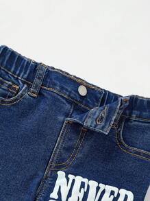 SHEIN Young Boys Bear Printed Jeans - Medium Wash - View 5