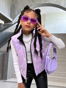 SHEIN Tween Girls Reversible Laser Cut Padded Vest - Multicolor - View 6