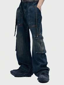 ROMWE MEN 男式休闲洗水实用工装牛仔裤，学校风