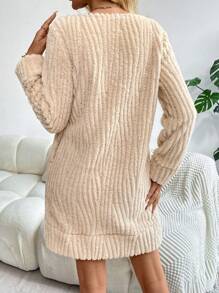 SHEIN LUNE Váy áo dài màu trơn - Màu be - Xem 2