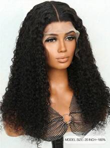 Transparent Lace Kinky Curly T Part Lace Wigs Real Human Hair Lace Frontal Closure Natural Black Color Wigs With Front Baby Hair Pre Plucked Natural Hairline Wig