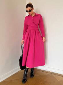 SHEIN Essnce Women Plus Size Rose Red Fashion Casual Two Pieces Set Two Pieces Outfits Two Pieces Set Plus Pink Two Pieces - Hot Pink - View 1