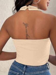 INAWLY Top con cuello halter ajustado de color liso, verano