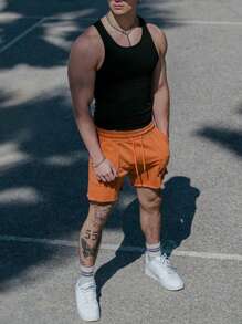 Gym Rark 男友风男士抽绳腰运动短裤健身短裤慢跑短裤，轻便 - 橘色 - 查看 4