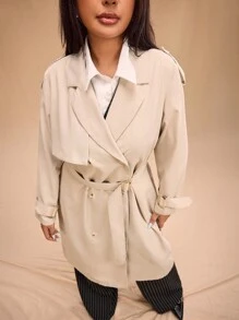 Forever 21 Plus Size Women's Fashionable Casual Trench Coat For Fall And Winter - Apricot - View 5