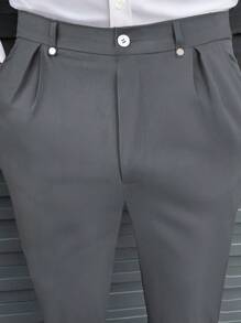 Manfinity Mode Men's Casual Solid Color Tapered Suit Pants