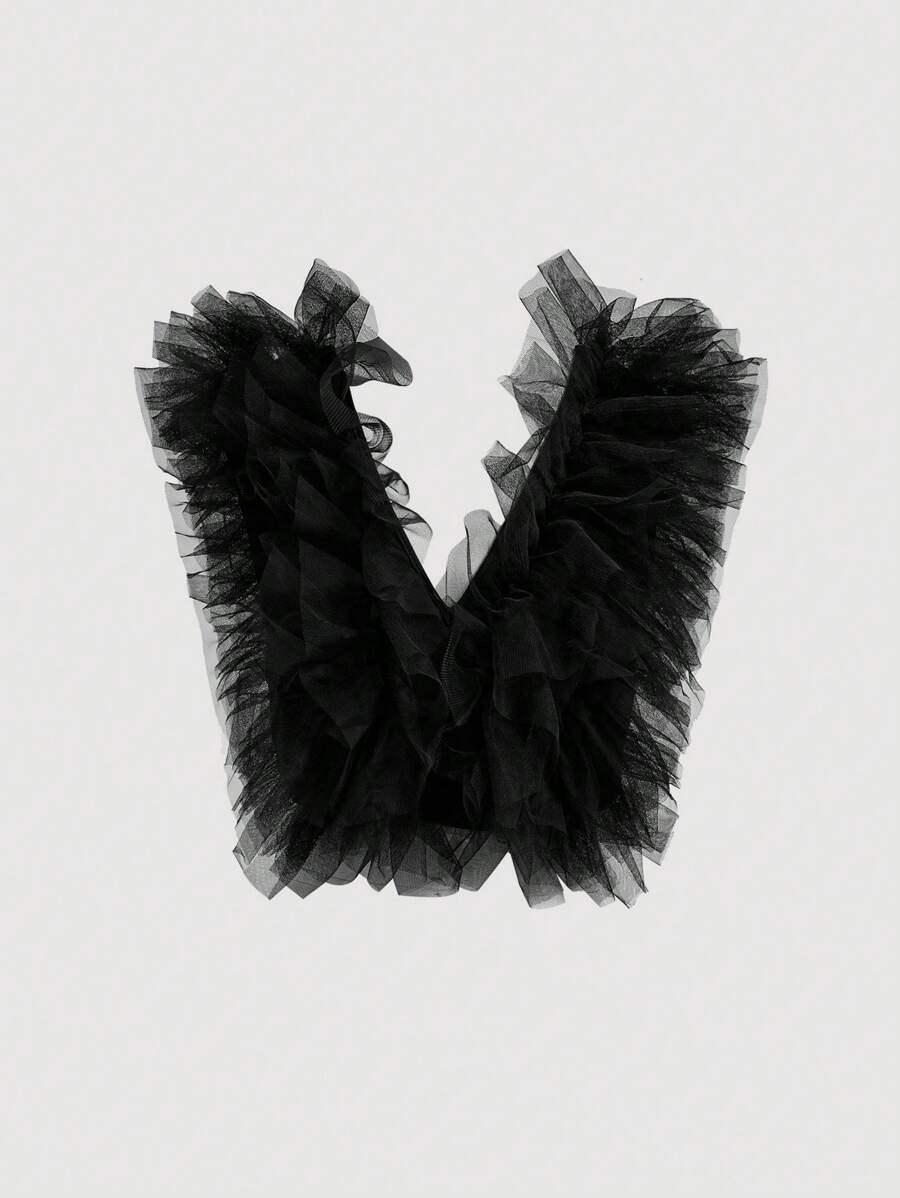 Aveloria Rosie 优雅百搭 V 领雪纺层叠荷叶边吊带背心 - 黑色 - 查看 1