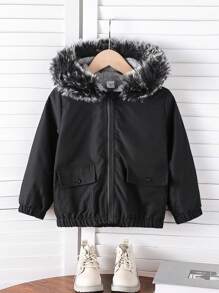 SHEIN Blusão de lã com capuz quente para menino, adequado para outono, primavera e inverno, jaqueta confortável e versátil para meninos de 4 a 7 anos, adequado para atividades ao ar livre e na escola