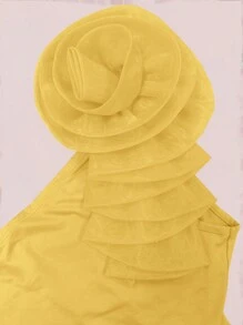 Chiquease Simple Ruched Asymmetrical Neck Slit Dress, Casual & Holiday - Yellow - View 3