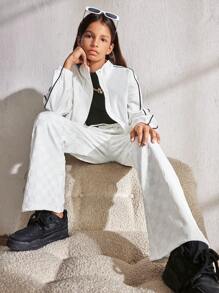 Tween Girls Casual, Comfortable & Fashionable Textured Knit Loose Fit Sweatpants - White - View 5
