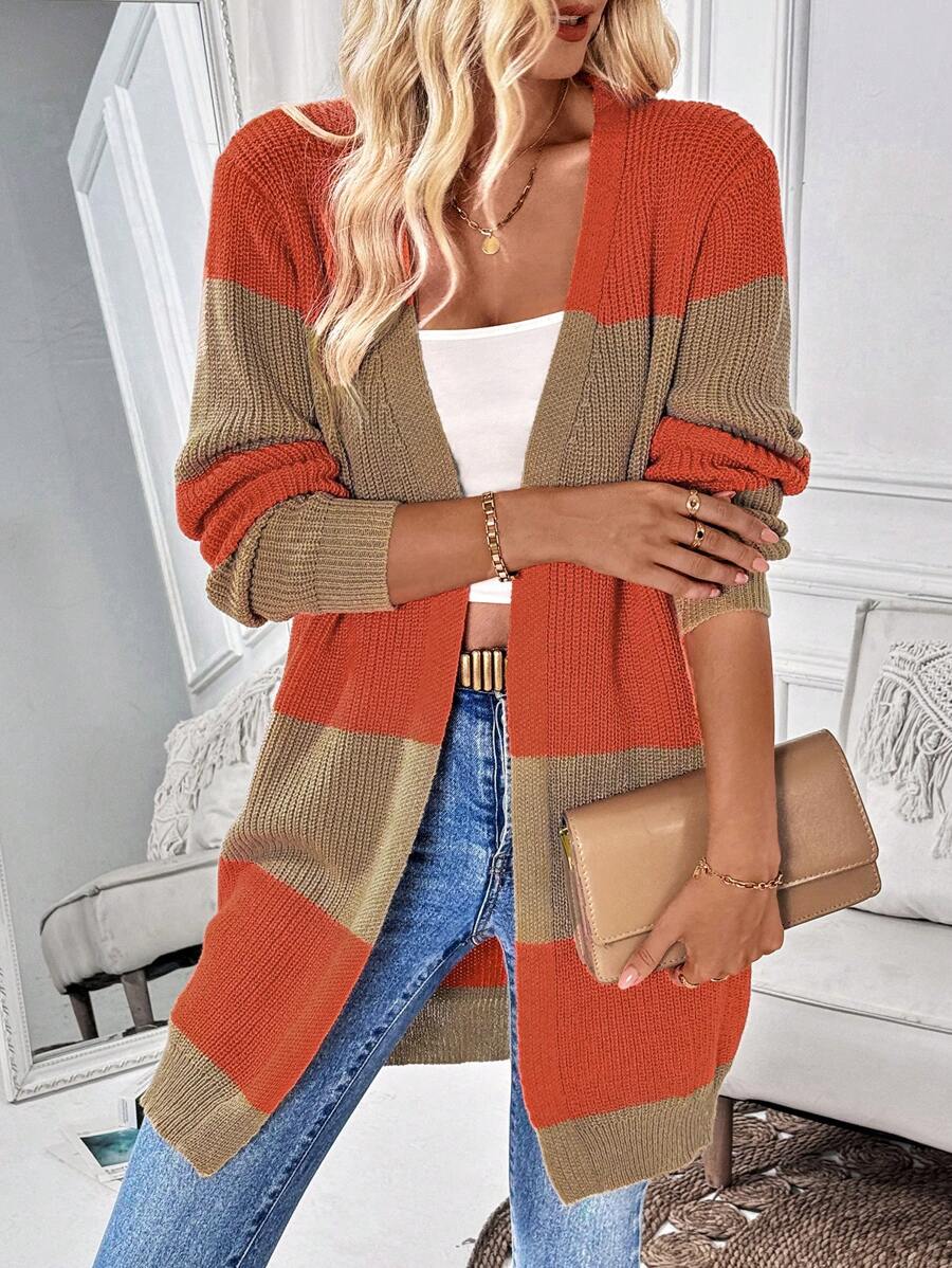 Chiquease 纯色拼布长袖简约针织开衫，休闲日常穿着 - 彩色 - 查看 1