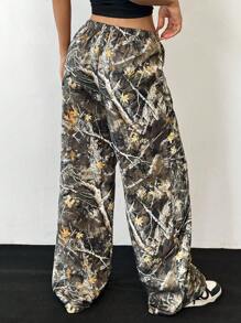 SHEIN EZwear Women's Fashionable Camouflage Print Wide Leg Pants