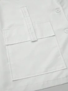 INAWLY 女士纯色翻领单排扣实用口袋休闲常规夹克，女士春秋季常规版型白色女士外套，休闲日常穿着 - 白色 - 查看 3