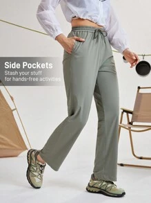 In My Nature Women Solid Color Pocket Straight Casual Outdoor Sweatpants