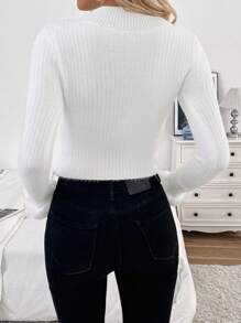 Chiquease Women's Stand Collar Long Sleeve Knit Sweater, Warm Fleece Cuffs, Knit Pullover Fall Winter - White - View 3