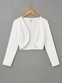SHEIN Tween Girl Commuting Casual Solid Color Long Sleeve Cropped Knit Cardigan, Spring/Summer,In Fall/Winter