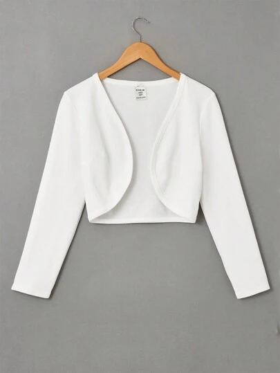Tween Girl Commuting Casual Solid Color Long Sleeve Cropped Knit Cardigan, Spring/Summer,In Fall/Winter