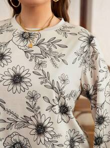 SHEIN LUNE Plus Size Winter Clothes Floral Pattern Crewneck Sweatshirt Fall Autumn - Multicolor - View 4