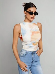 SHEIN Tall 女士扎染褶皱不对称扎染印花紧身衣