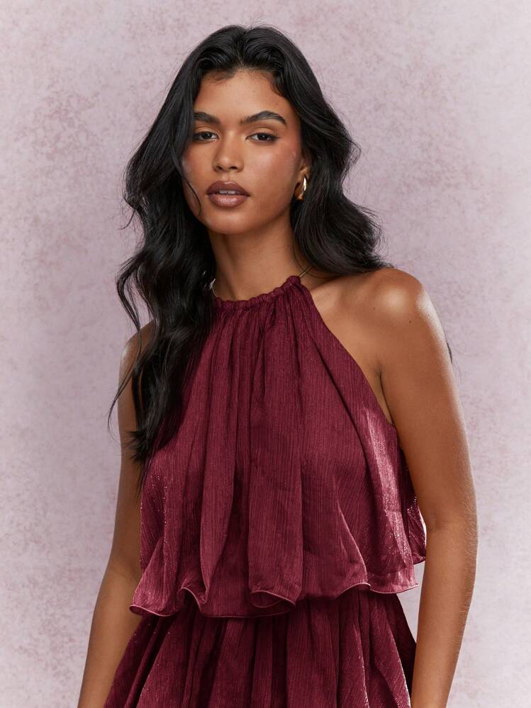 MISSGUIDED ボヘミアン調 ティアード フリル ホルターネック ミニ