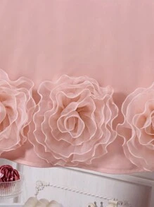 SHEIN Glamorique Kids 1 chiếc váy cưới nữ trẻ trung bằng vải satin không tay thanh lịch có hoa và nơ lớn, thích hợp cho đám cưới, tiệc tùng, biểu diễn sân khấu vào mùa hè - Hồng - Xem 5