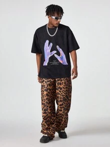 Manfinity VCAY 男士宽松圆领短袖 T 恤，带手印，适合夏季，图案 T 恤