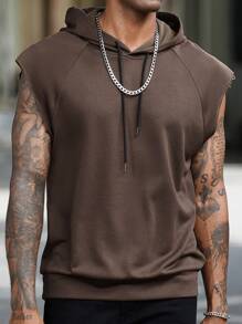 Manfinity Homme Men Brown Sleeveless Hoodie - Brown - View 4