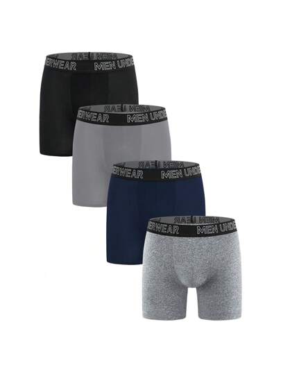 4قطع سراويل داخلية بوكسر للرجال مريحة وكاجوال بشريط خصر بطبعة حرفية