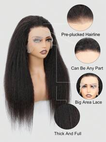 13x6 Kinky Recht Kanten Voorkant Menselijk haar Lijmloze pruiken 180% dichtheid Yaki Rechte Transparante Kanten Pruik Echt haar pruiken voor vrouwen Voorgeplukt Braziliaans Maagd haar Natuurlijke Kleur