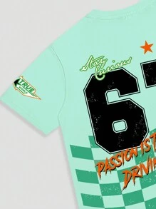 ROMWE MEN Street Life 男士夏季字母与汽车印花圆领短袖休闲 T 恤 - 彩色 - 查看 5