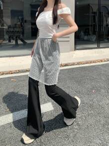 DAZY Women Minimalist Everyday Sheer Solid Color 2 In 1 Pants,Fall Clothes - Black - View 2