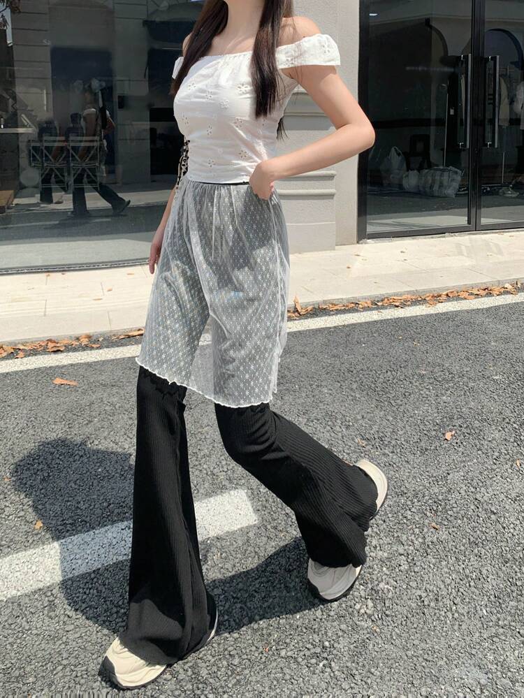 Women Minimalist Everyday Sheer Solid Color 2 In 1 Pants,Fall Clothes