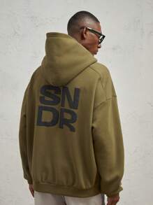 Manfinity VCAY Men's Loose Fit Drop Shoulder Hooded Knit Sweatshirt, Suitable For Autumn & Winter - Dark Green - View 4