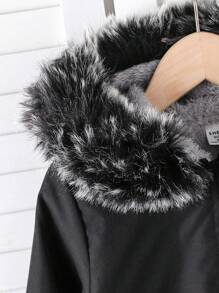 SHEIN Blusão de lã com capuz quente para menino, adequado para outono, primavera e inverno, jaqueta confortável e versátil para meninos de 4 a 7 anos, adequado para atividades ao ar livre e na escola