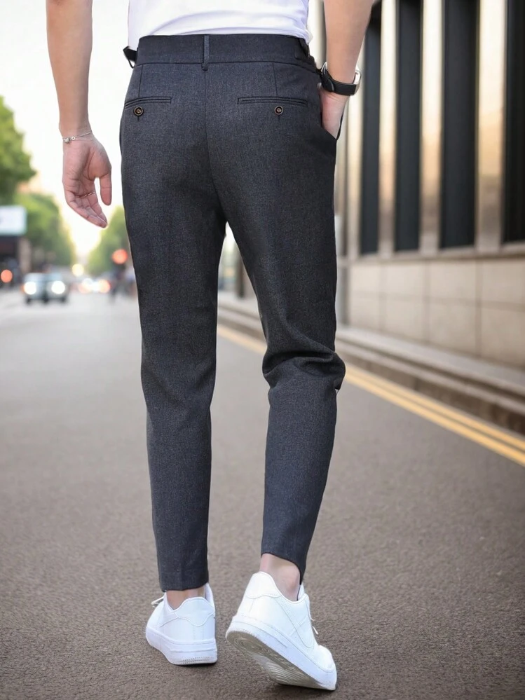 Manfinity Bizformal Men Fold Pleated Detail Slant Pocket Suit Pants - Dark Grey - View 2