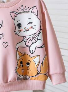 SHEIN Leap Crew Sudadera de cuello redondo con estampado de gato lindo y versátil para niña bebé, adecuada para la temporada de otoño invierno y regreso a la escuela - Rosa - Ver 4