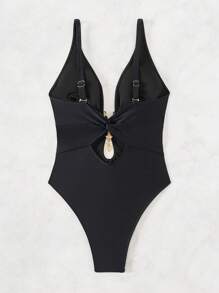 Swim SXY 1 件女士纯色露背性感连体泳衣，夏季海滩 - 黑色 - 查看 5