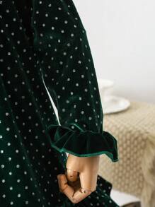 SHEIN 女童优雅天鹅绒水钻装饰绿色派对连衣裙，适合节日场合 - 黃色 - 查看 7