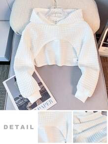 SHEIN Sudadera holgada minimalista de unicolor cómoda y casual con hombros caídos y relajada para niñas preadolescentes, para volver al colegio en otoño/invierno - Blanco - Ver 4
