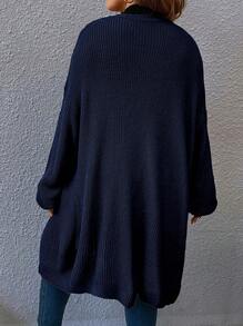 SHEIN LUNE 大码女式藏蓝色针织开衫毛衣，纯色露肩长袖宽松休闲秋冬款 - 藏蓝色 - 查看 2