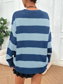 SHEIN Unity Fashionable Ladies' Round Neck Striped Casual Long Sleeve Pullover Sweater, Knit Pullover Fall Winter - Multicolor - View 2