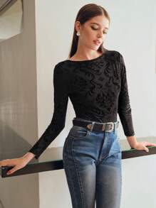 MOTF PREMIUM 修身船领提花 T 恤 - 黑色 - 查看 3