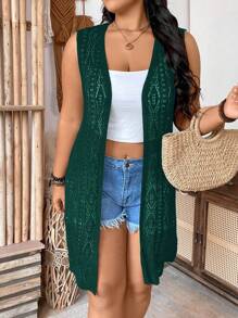 SHEIN Holidaya Plus Size Mouwloze Open Voorkant Casual Losse Cardigans