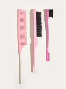 Set de 3 piezas para peinado profesional - Set de herramientas de peinado que incluye: Botella de spray continuo de 200ml, cepillo masajeador del cabelludo, cepillo para el control del cabello, peine de púas, peine de precisión, peine de tejer, peine de metal para trenzas, ideal para uso diario - Rosa - Ver 7