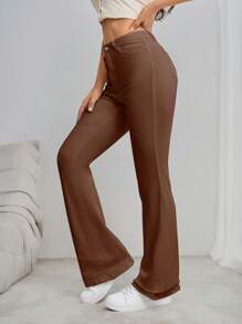 SHEIN Tall جينز ناعم أزرق بسيط يومي للنساء - احمر خشبي - مشاهدة 3