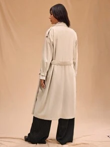 Forever 21 Plus Size Women's Fashionable Casual Trench Coat For Fall And Winter - Apricot - View 2