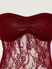 EgrlEra 女士夏季性感纯色蕾丝透视抹胸上衣 Y2K 服装 - 紫紅色 - 查看 4