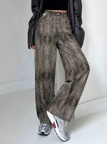 DAZY Damen Jeanshose mit Taschen, Allover-Muster, gerade geschnitten, locker, lässig, modisch, für die Schule - Grau - Übersicht 1
